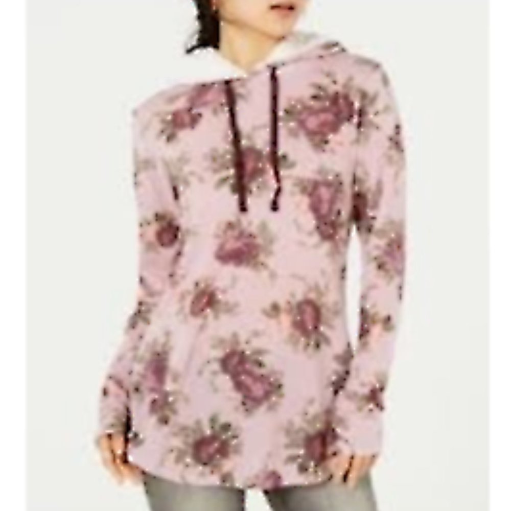 Printed Faux Sherpa-Trimmed Hoodie, Junior Sz M